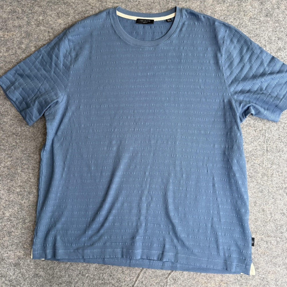 Ted Baker Shirt Mens 7 XXL Blue Textured Geometric‎ Short Sleeve Crewneck Knit